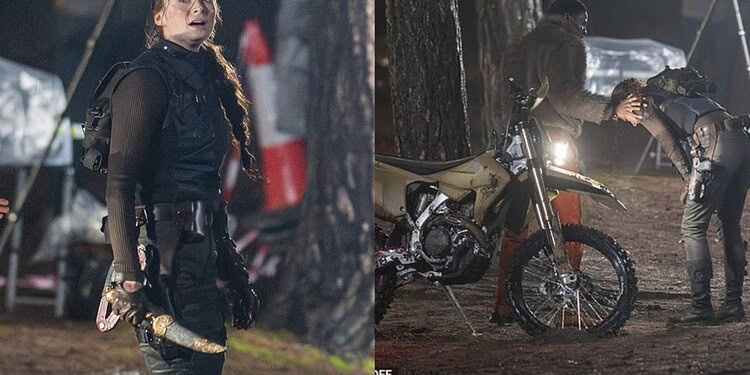 Sophie Turner is spotted filming intense action scenes for Amazon’s Tomb Raider series in Surrey, including a knife fight in heavy rain and a motorcycle escape with Martin Bobb-Semple as Zip.