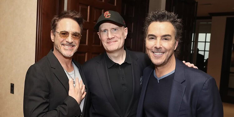 Kevin Feige, Shawn Levy, Ryan Coogler, and Robert Downey Jr. at a university event in Los Angeles.
