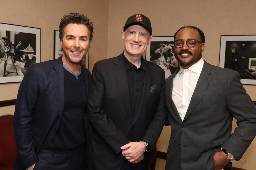 Kevin Feige, Shawn Levy, Ryan Coogler, and Robert Downey Jr. at a university event in Los Angeles.