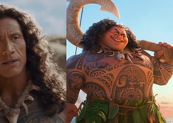 Disney revealed the first full look at Dwayne Johnson as Maui in the live-action Moana, as Moana sets sail beyond Motunui on a journey to save her people.