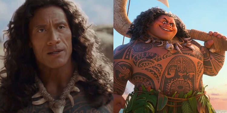 Disney revealed the first full look at Dwayne Johnson as Maui in the live-action Moana, as Moana sets sail beyond Motunui on a journey to save her people.