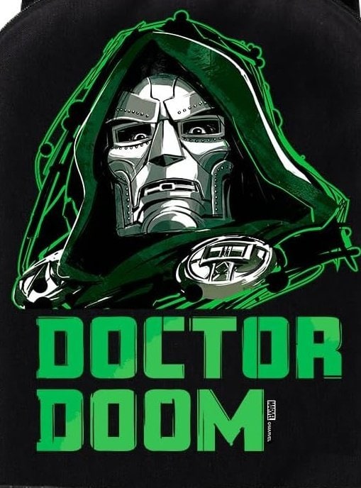 New promotional art of Robert Downey Jr.’s Doctor Doom from Avengers: Doomsday merchandise has surfaced, featuring a dark, high-impact design on an officially licensed Marvel backpack.
