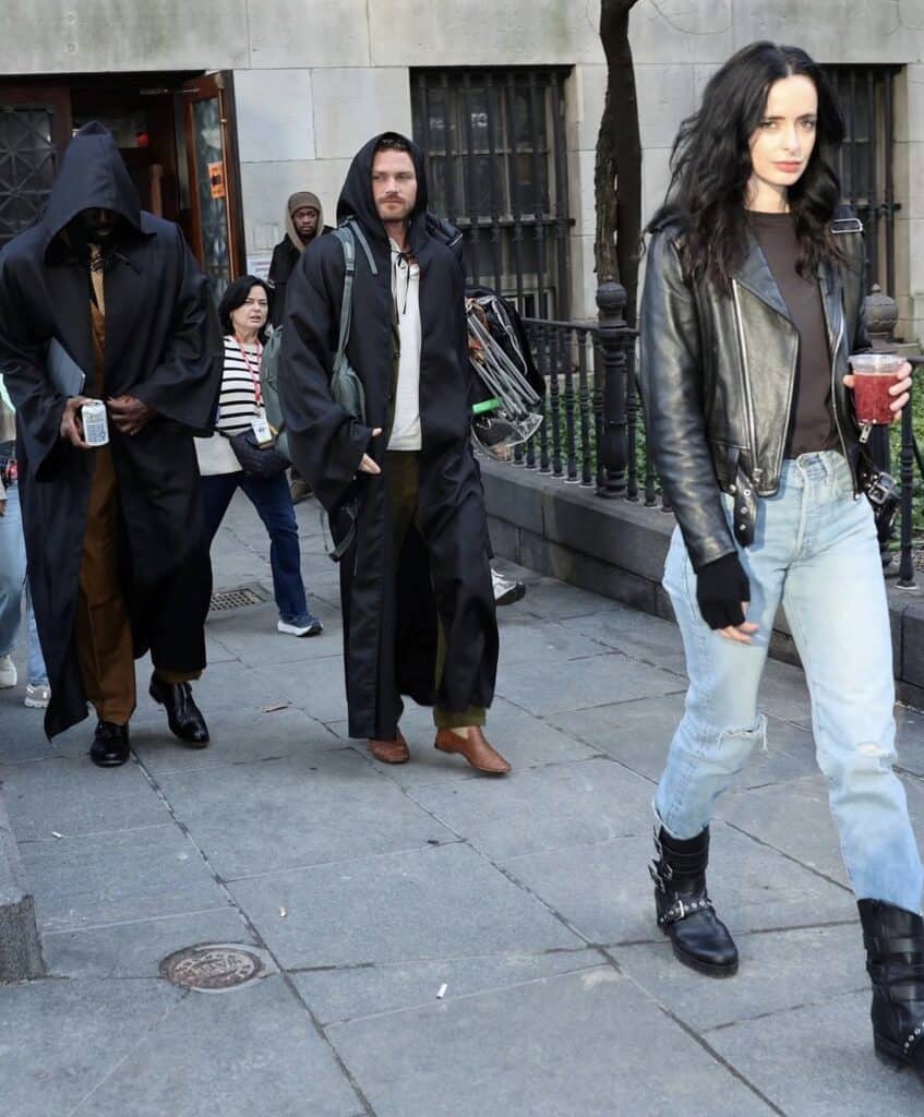Mike Colter, Finn Jones, and Krysten Ritter on 'Daredevil: Born Again' season 3 set. Jose Perez/Bauer-Griffin/GC Images