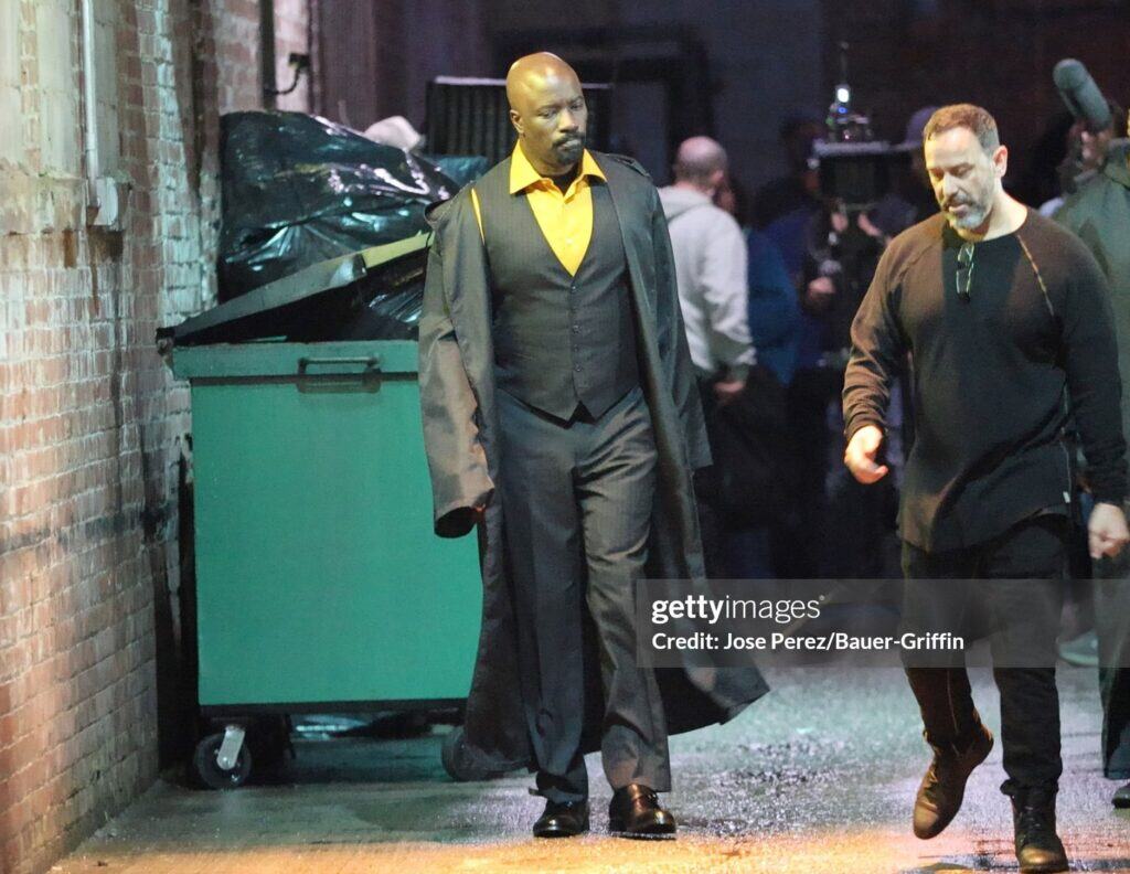 New look at Mike Colter as Luke Cage on Daredevil: Born Again Season 3 set. Actor spotted filming in New York City with Philip Silvera. In the image, Colter’s Cage is seen wearing a stylish business suit, with director Philip Silvera also spotted beside him. See it below.