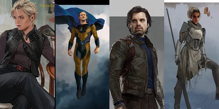 New Thunderbolts concept art has been revealed by Marvel artist Wesley Burt, featuring Yelena Belova, Sentry, Bucky Barnes, and Ghost.