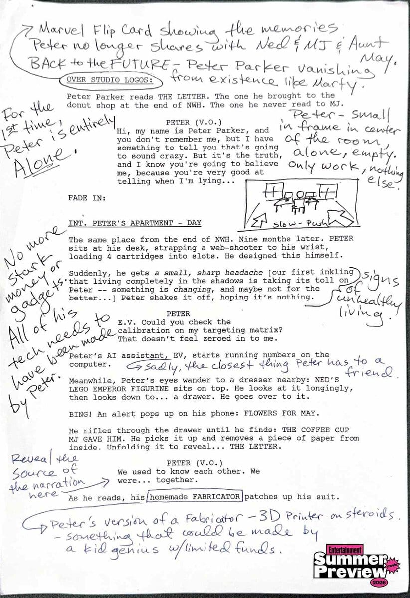 ‘Spider-Man: Brand New Day’ Leaked Script Pages Reveal Opening Scene ...