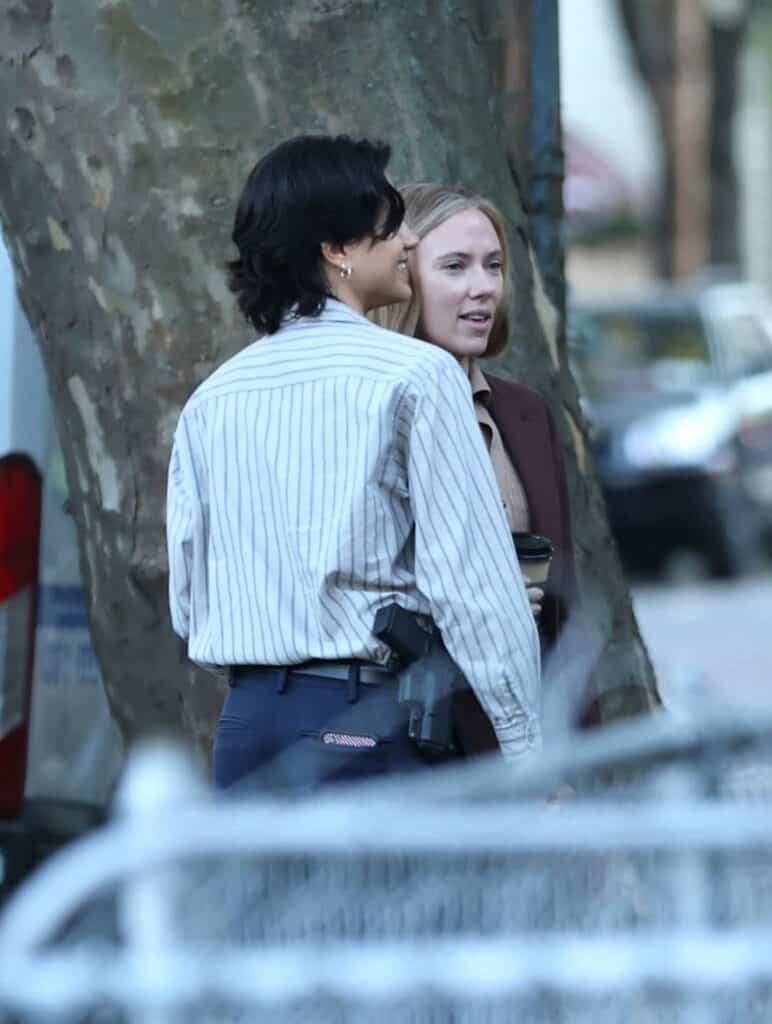 Scarlett Johansson and Sasha Calle were seen filming Mike Flanagan’s The Exorcist in Queens, with both actors appearing to play detective roles in new set photos.
