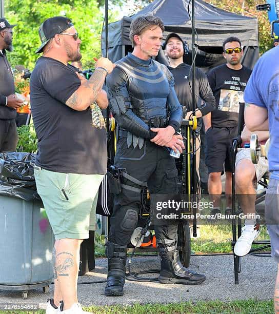 First-look set photos from Daredevil: Born Again Season 3 reveal Wilson Bethel’s upgraded comic-accurate Bullseye suit featuring tactical armor and the classic white target logo.