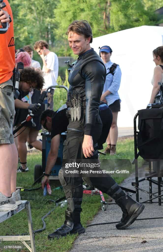 First-look set photos from Daredevil: Born Again Season 3 reveal Wilson Bethel’s upgraded comic-accurate Bullseye suit featuring tactical armor and the classic white target logo.