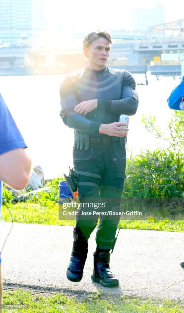 First-look set photos from Daredevil: Born Again Season 3 reveal Wilson Bethel’s upgraded comic-accurate Bullseye suit featuring tactical armor and the classic white target logo.