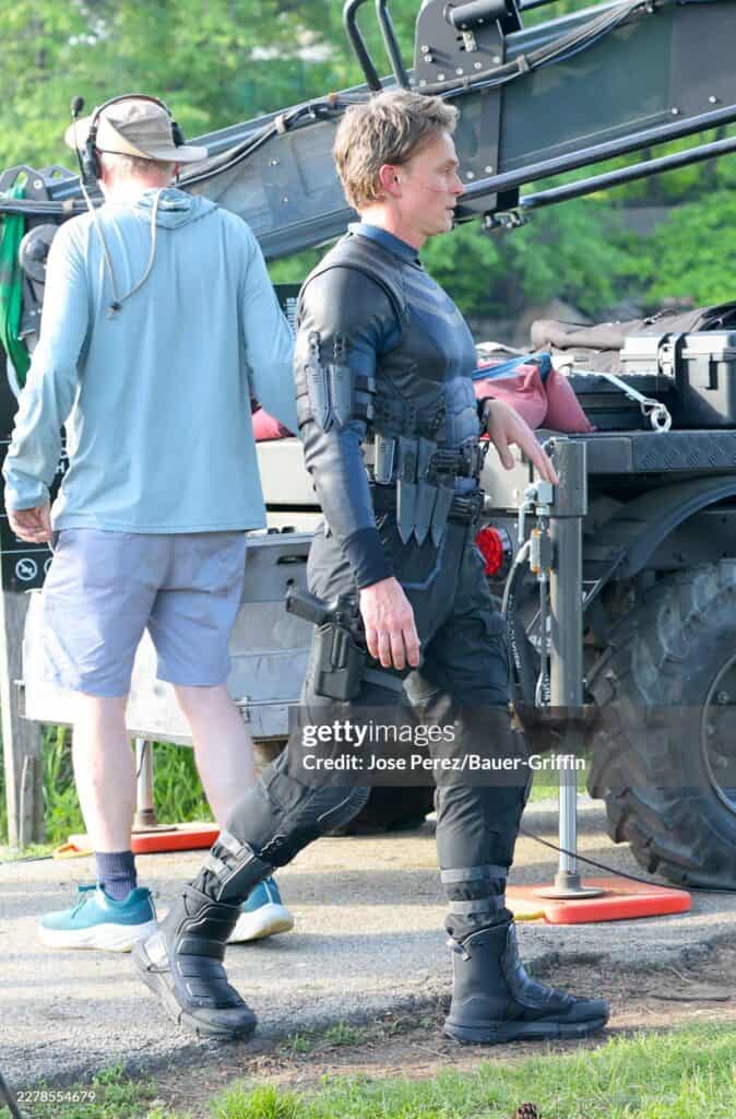 First-look set photos from Daredevil: Born Again Season 3 reveal Wilson Bethel’s upgraded comic-accurate Bullseye suit featuring tactical armor and the classic white target logo.