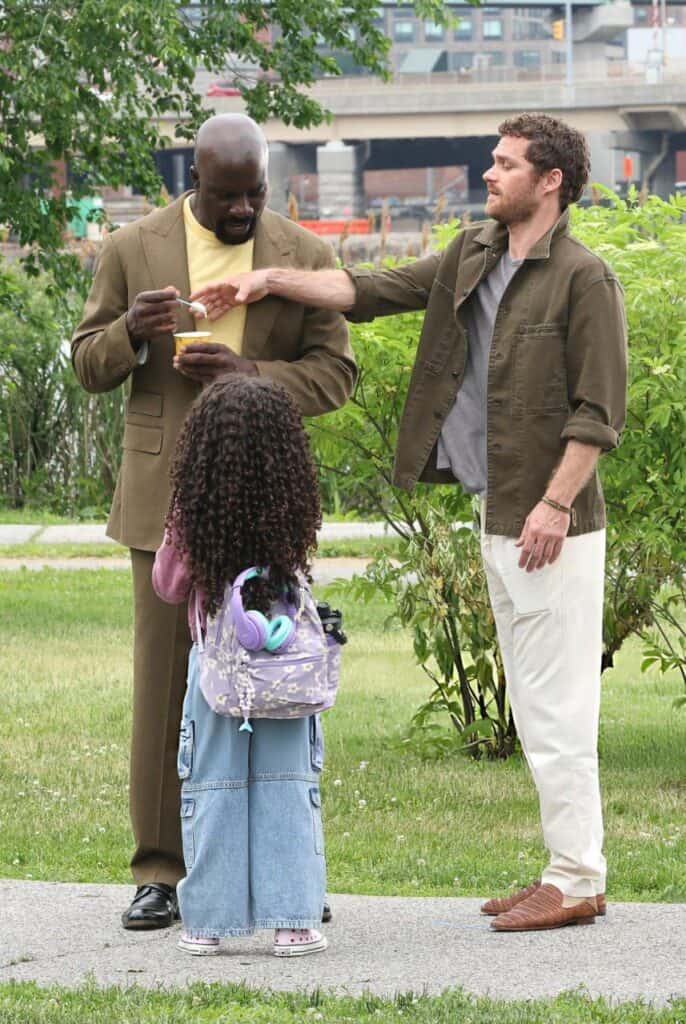 New Daredevil: Born Again Season 3 set photos reveal Luke Cage, Danny Rand, Danielle Jones-Cage, and Bullseye filming Episode 5 in New York City.
