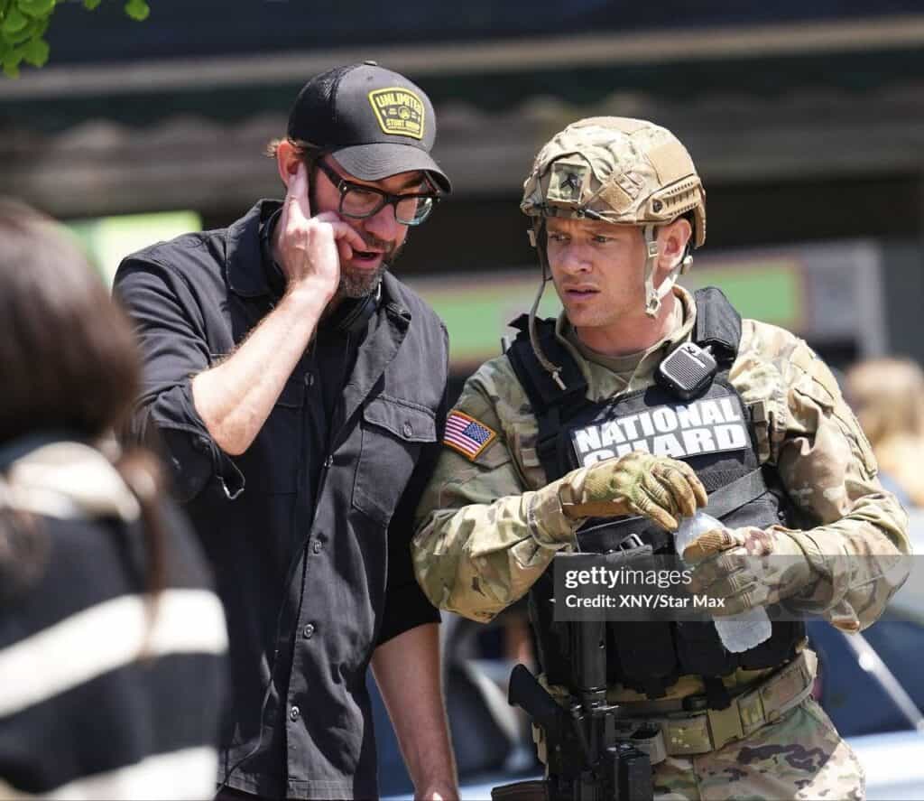 First set photos from John Krasinski’s A Quiet Place Part III reveal Jack O'Connell in a National Guard uniform while filming in New York City.