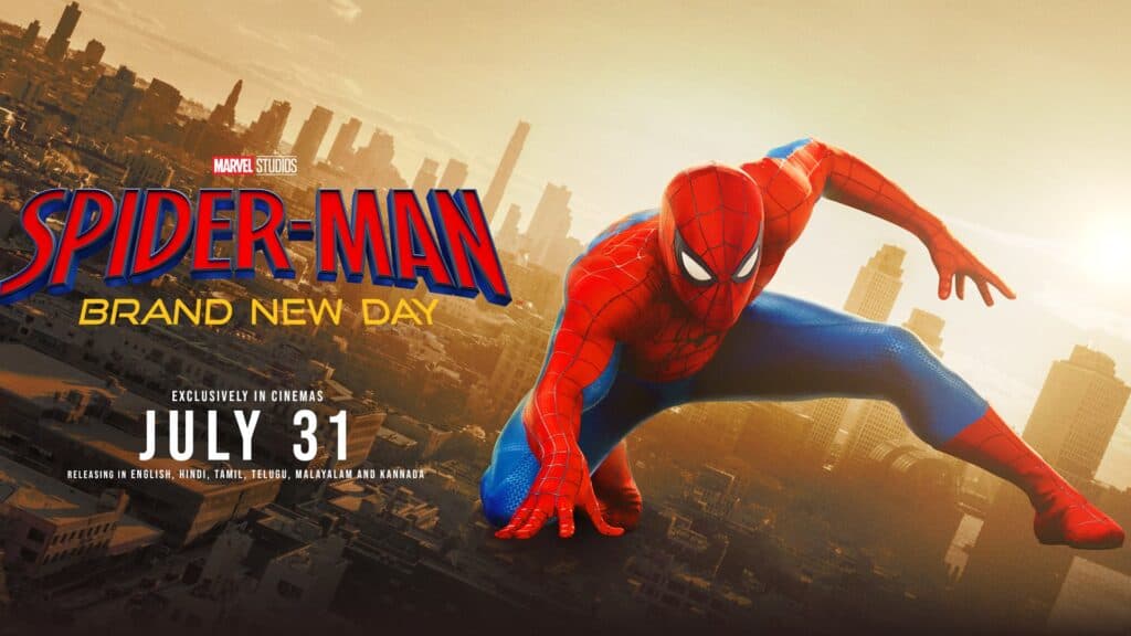 Marvel Studios unveils four new Spider-Man: Brand New Day banners, showcasing Spider-Man vs. The Hand, Peter Parker, and iconic hero poses.