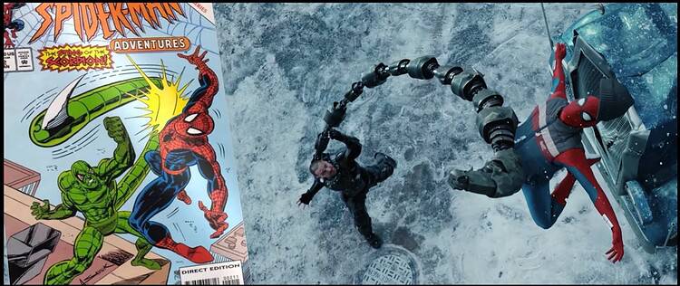 A new TV spot for Marvel's Spider-Man: Brand New Day reveals a scene featuring Tom Holland's Spider-Man battling Michael Mando's Scorpion in a snowy setting. See the image below.