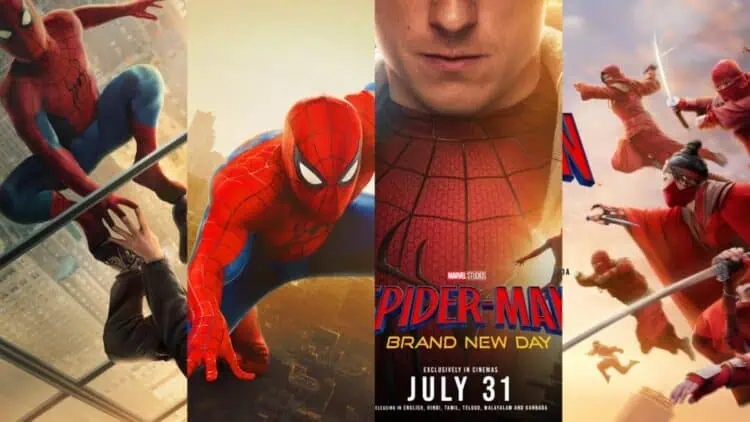 Marvel Studios unveils four new Spider-Man: Brand New Day banners, showcasing Spider-Man vs. The Hand, Peter Parker, and iconic hero poses.