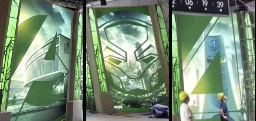 Marvel's Avengers: Doomsday promotional booth has been revealed at the Shanghai Expo, featuring Doctor Doom's throne and displays for the Avengers, X-Men, Fantastic Four, and Wakanda.