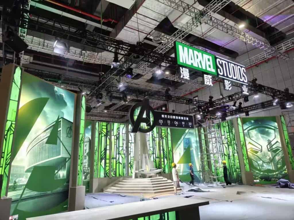 Marvel's Avengers: Doomsday promotional booth has been revealed at the Shanghai Expo, featuring Doctor Doom's throne and displays for the Avengers, X-Men, Fantastic Four, and Wakanda.