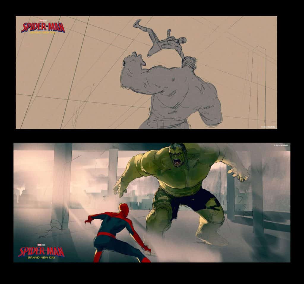 Another piece of concept art features Savage Hulk battling Spider-Man. Spider-Man reportedly uses a Shocker gauntlet to deliver a Superman-style punch that knocks Hulk out.