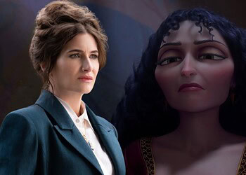 Leaked set photos reveal Kathryn Hahn's first look as Mother Gothel in Disney's live-action Tangled, featuring a costume inspired by the animated classic.