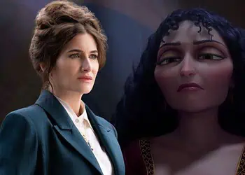 Leaked set photos reveal Kathryn Hahn's first look as Mother Gothel in Disney's live-action Tangled, featuring a costume inspired by the animated classic.