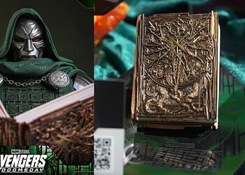 New D23 promotional banners and Hot Toys' Doctor Doom figure offer an HD look at the Book of God, the mysterious magical book featured in Avengers: Doomsday.