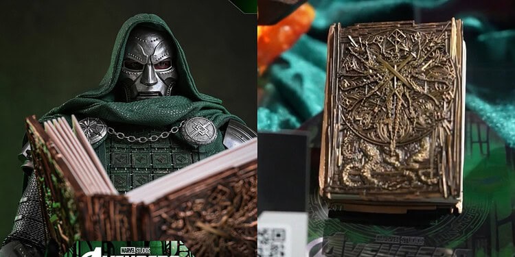 New D23 promotional banners and Hot Toys' Doctor Doom figure offer an HD look at the Book of God, the mysterious magical book featured in Avengers: Doomsday.
