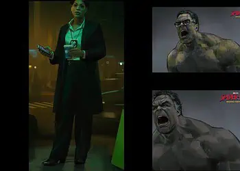 Concept art for Tom Holland's Spider-Man, Jean DeWolff, and Mark Ruffalo's Hulk