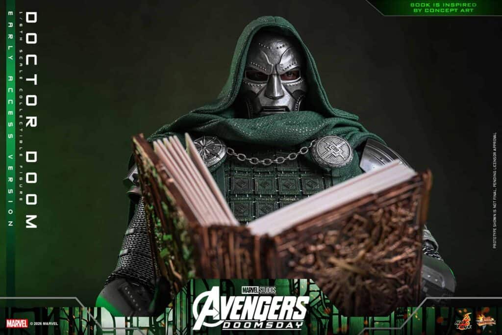 New D23 promotional banners and Hot Toys' Doctor Doom figure offer an HD look at the Book of God, the mysterious magical book featured in Avengers: Doomsday.