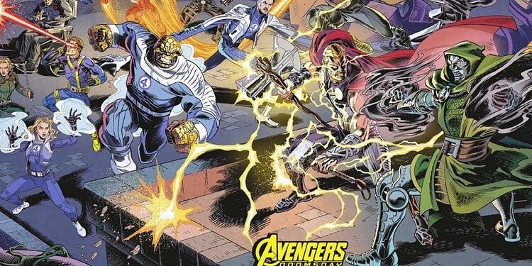 A new comic book promotional art for Marvel's Avengers: Doomsday has been revealed, featuring the Avengers vs. Doctor Doom. Marvel has released a new special wraparound cover for the comic Avengers: Armageddon #5, which features the official cast of the upcoming movie Avengers: Doomsday. (Note: The cover is promotional material for Avengers: Doomsday.)