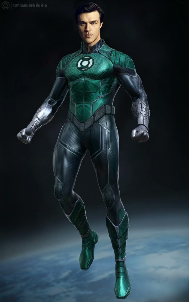 Early concept art for Guy Gardner’s costume by Gina DeDomenico off a design by Laura Jean Shannon.